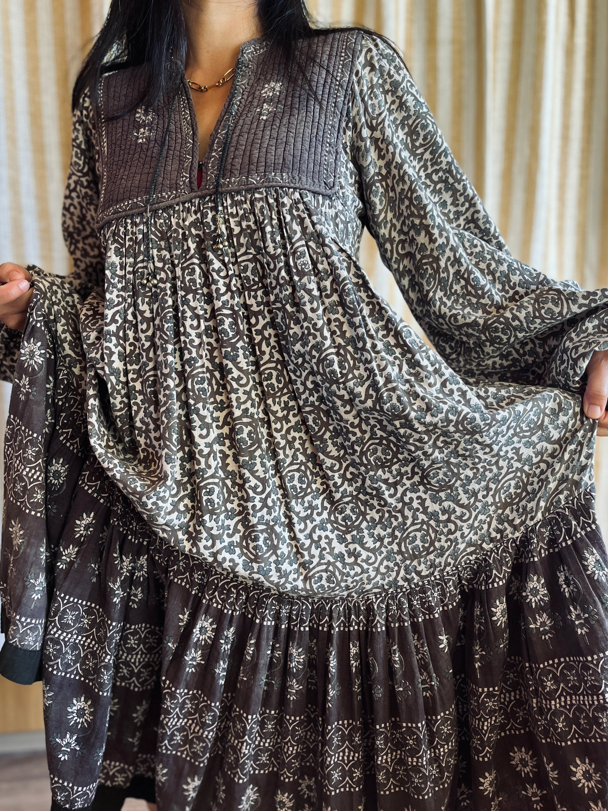 Vintage 70s Steel Grey Indian Cotton Dress