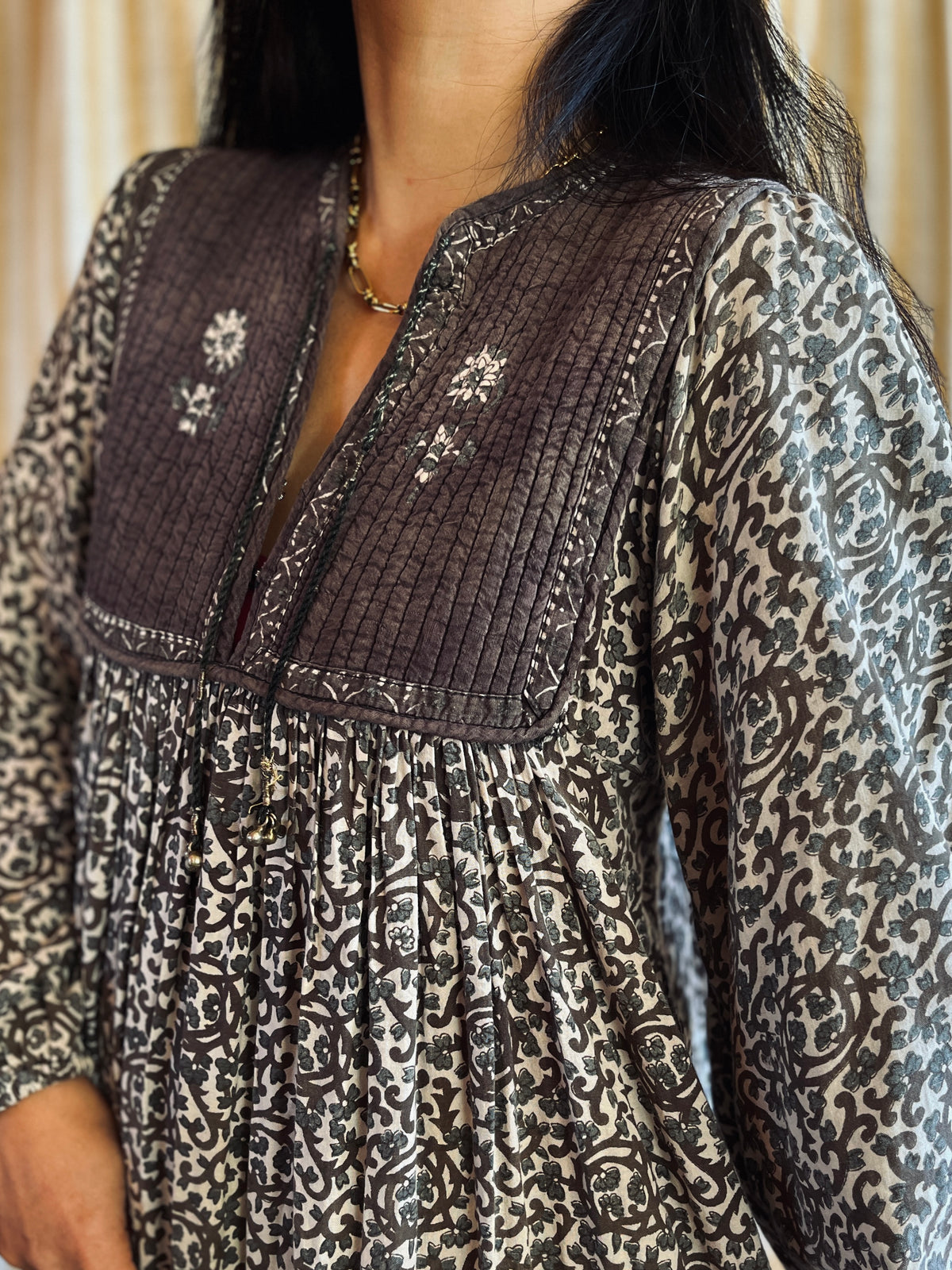 Vintage 70s Steel Grey Indian Cotton Dress