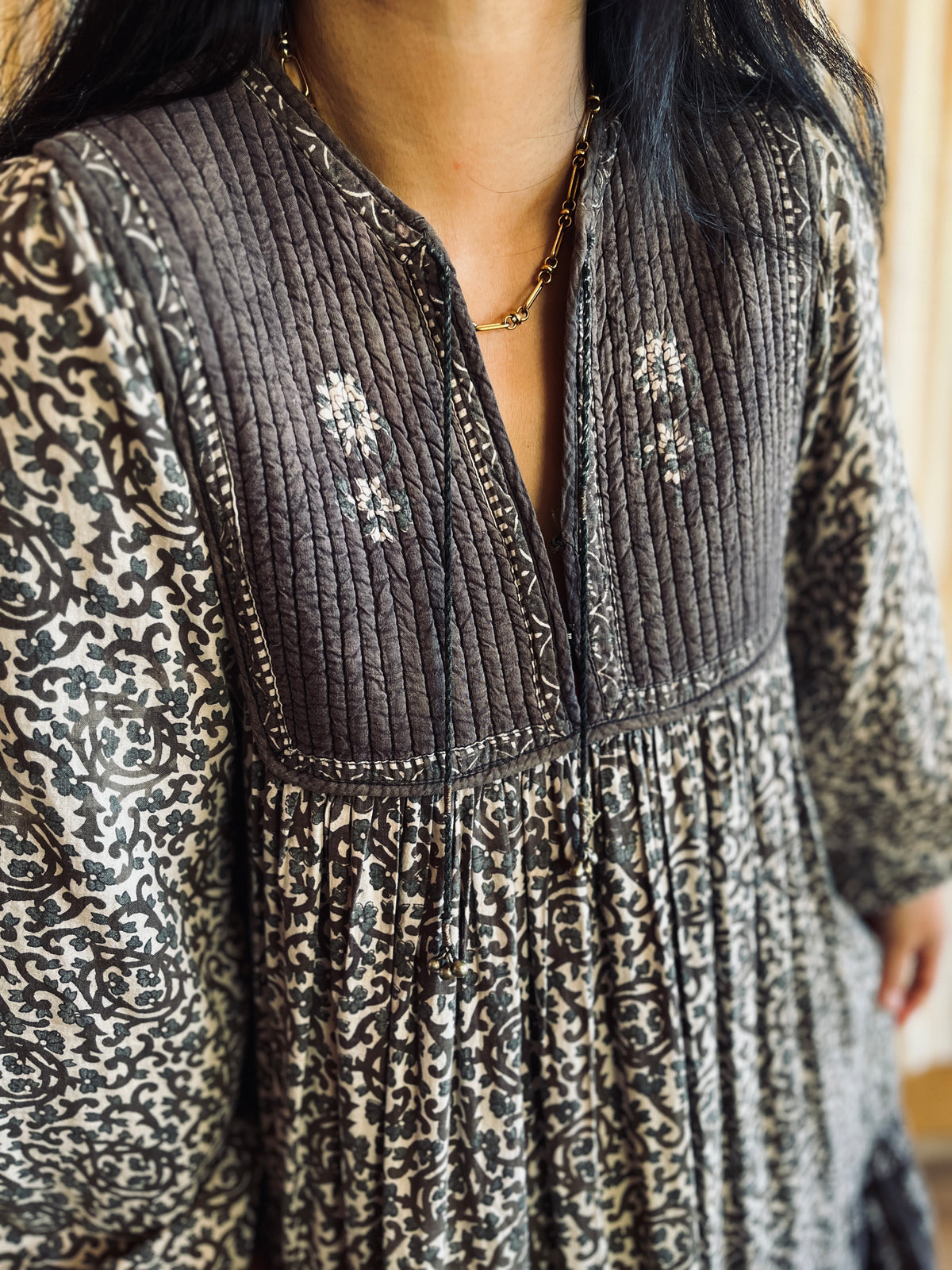 Vintage 70s Steel Grey Indian Cotton Dress