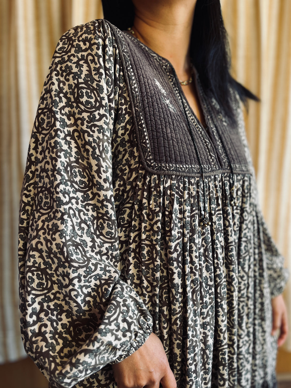 Vintage 70s Steel Grey Indian Cotton Dress