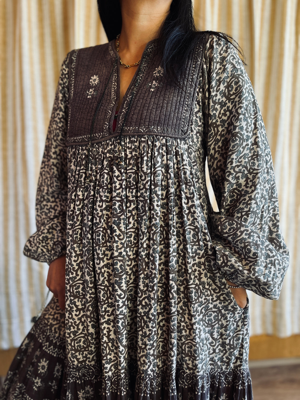 Vintage 70s Steel Grey Indian Cotton Dress