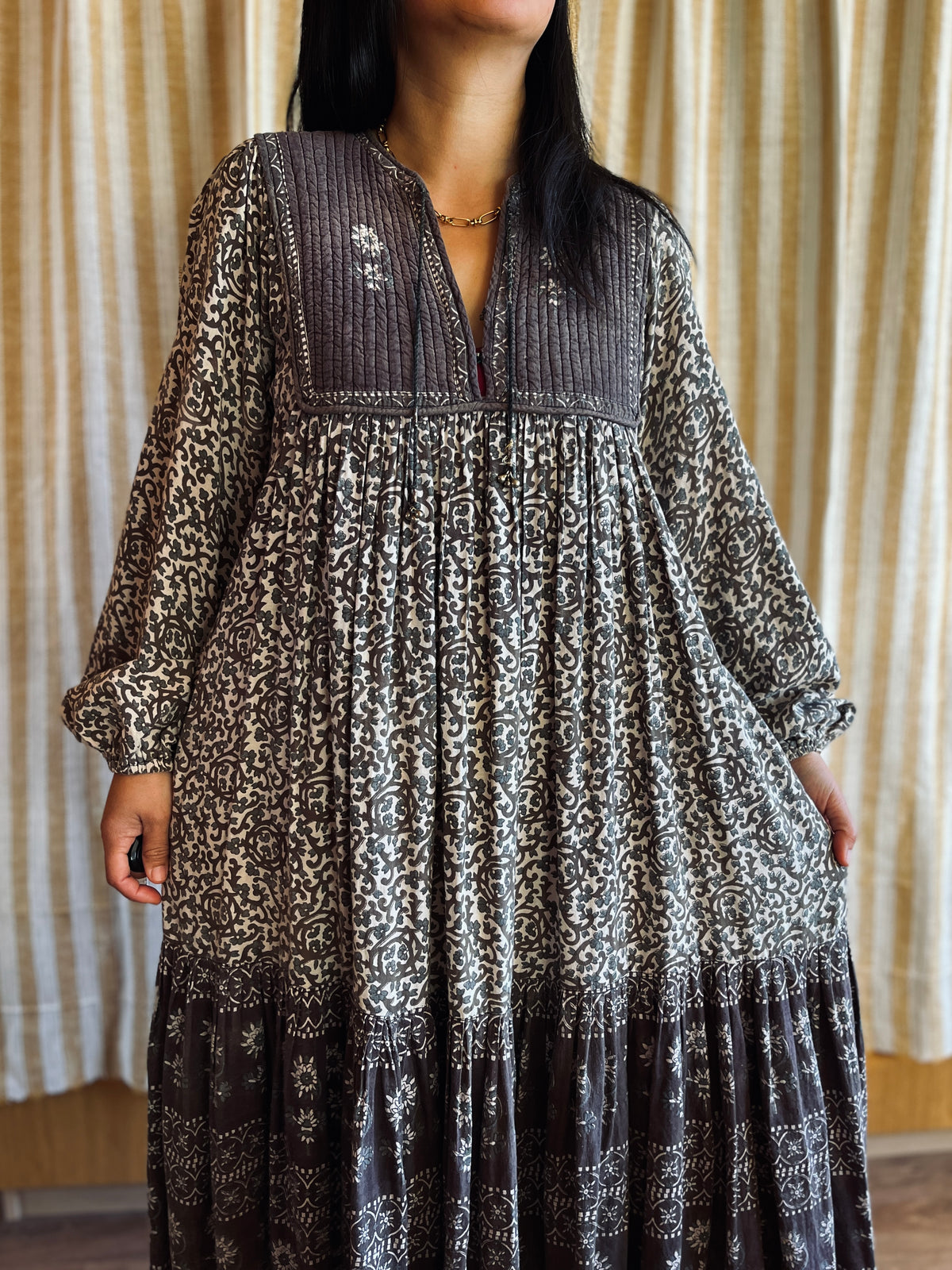 Vintage 70s Steel Grey Indian Cotton Dress