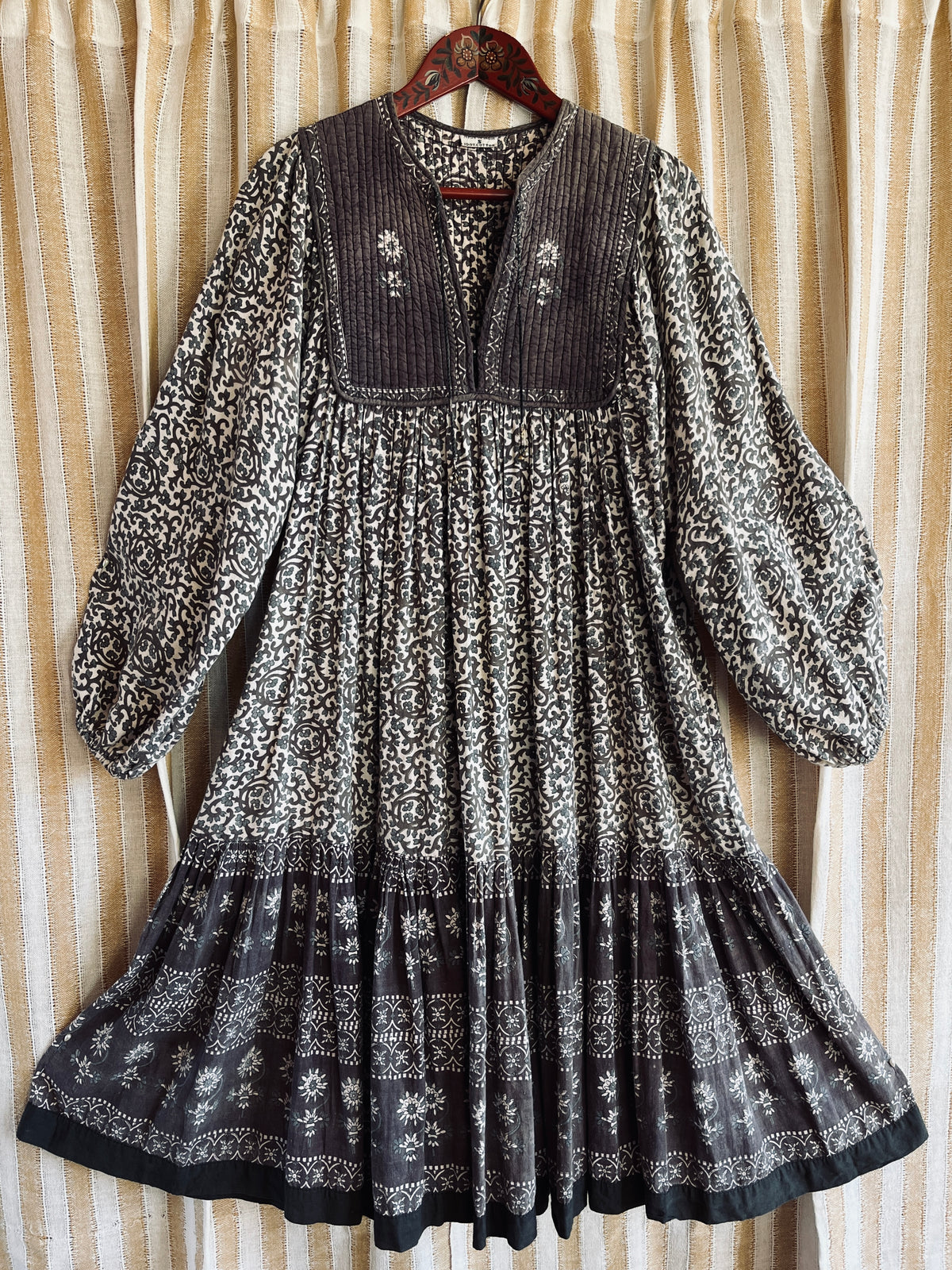 Vintage 70s Steel Grey Indian Cotton Dress