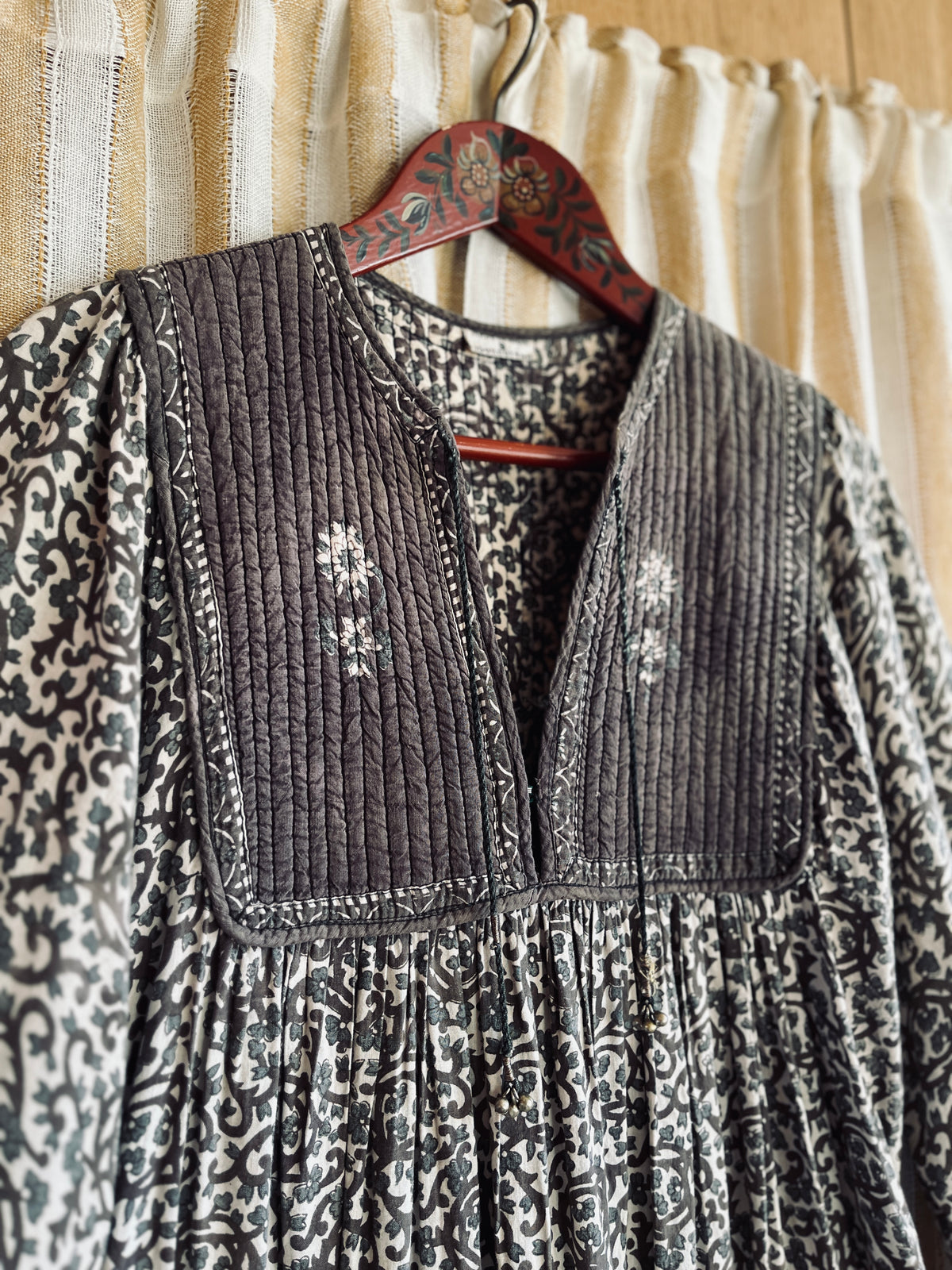Vintage 70s Steel Grey Indian Cotton Dress