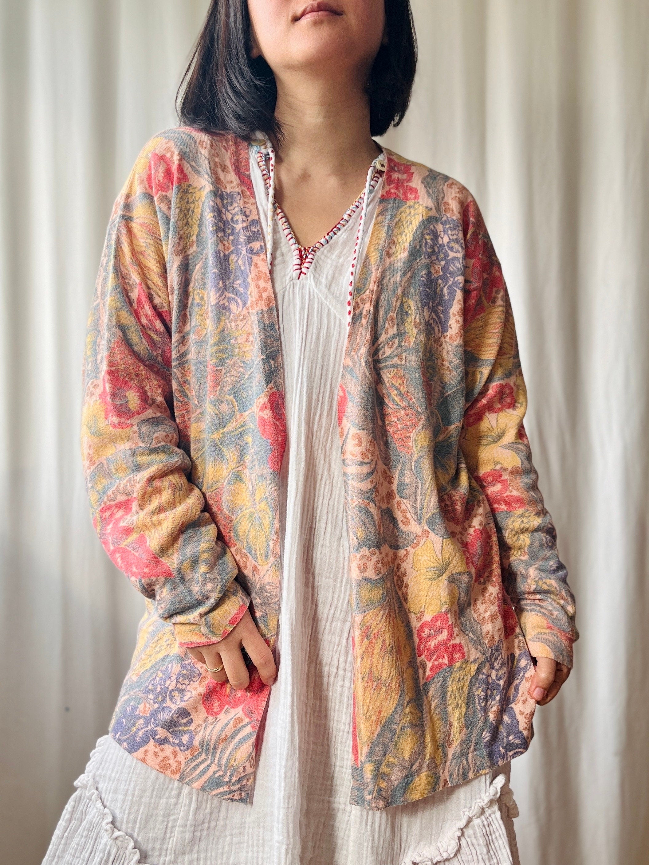 トップス 80s 90s ITALY cotton cable cardigan EURO Vintage 80s Italian Cotton Cable Knit Fruity Cardigan – The Birch