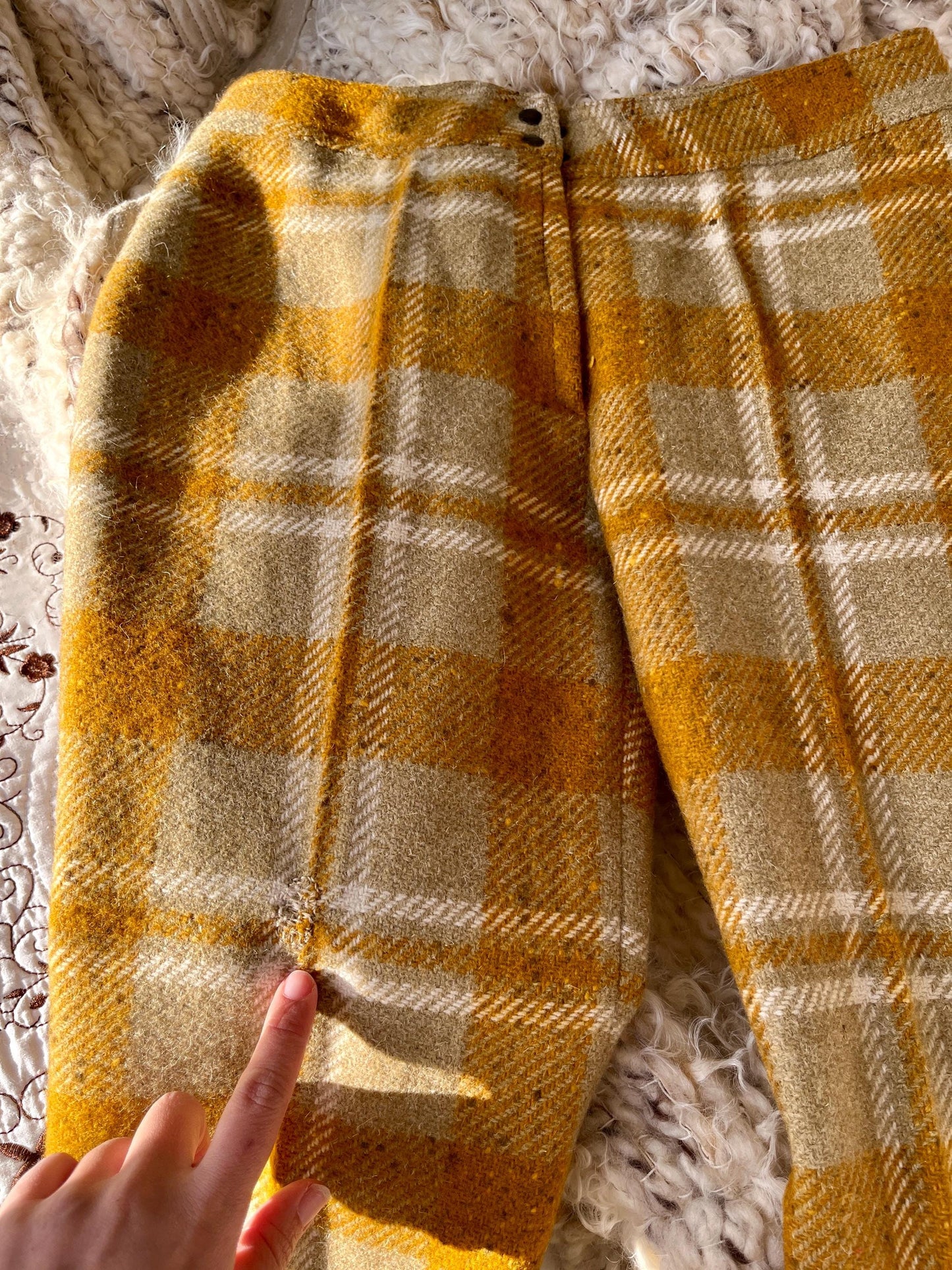 Vintage 70s Wide Legs High Waist Plaid Checker Wool Tailored Trousers