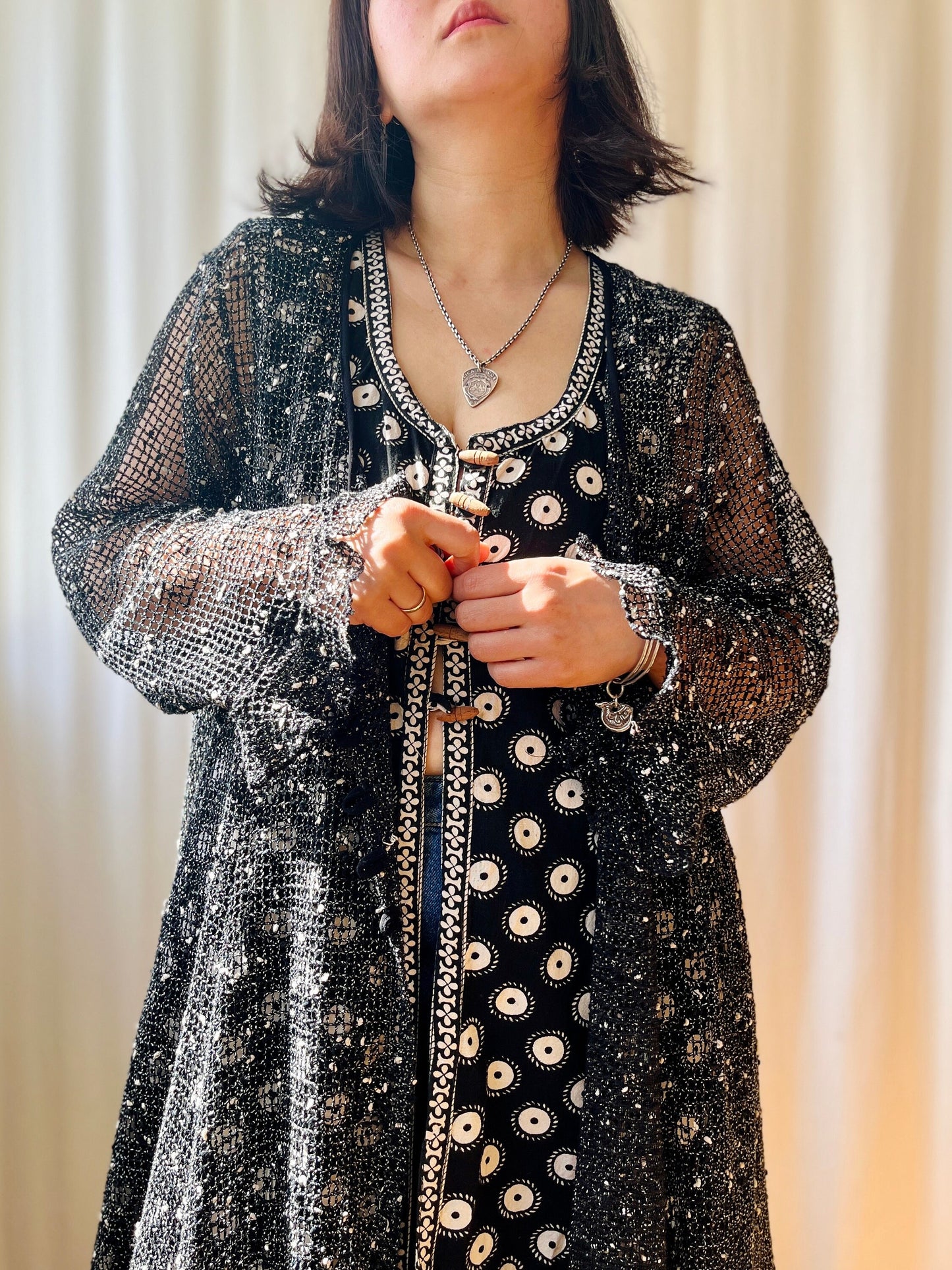 90s Crochet See Through Long Maxi Cardigan Angel Sleeves