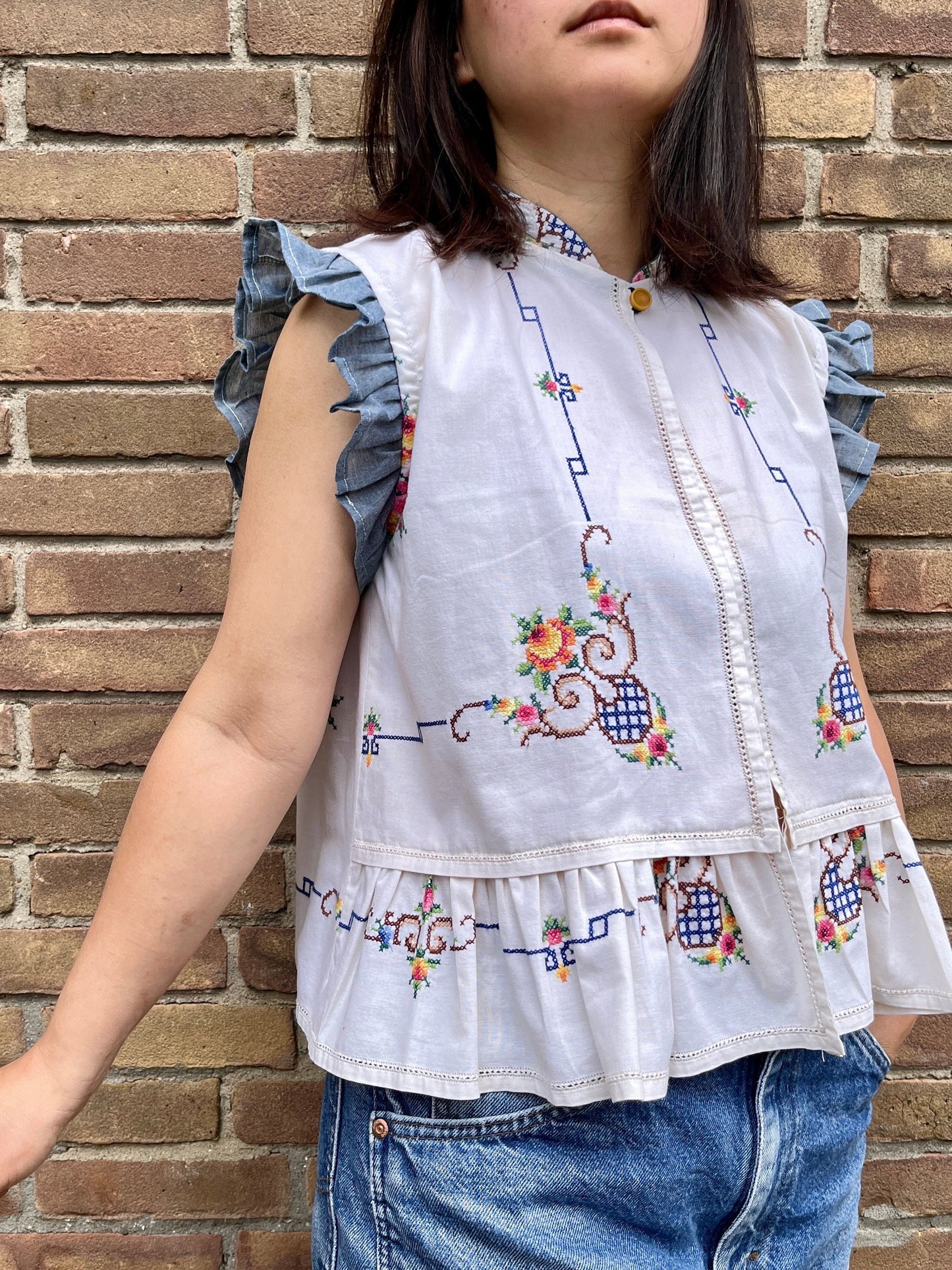 Repurpose Embroidered table linen turns tank top