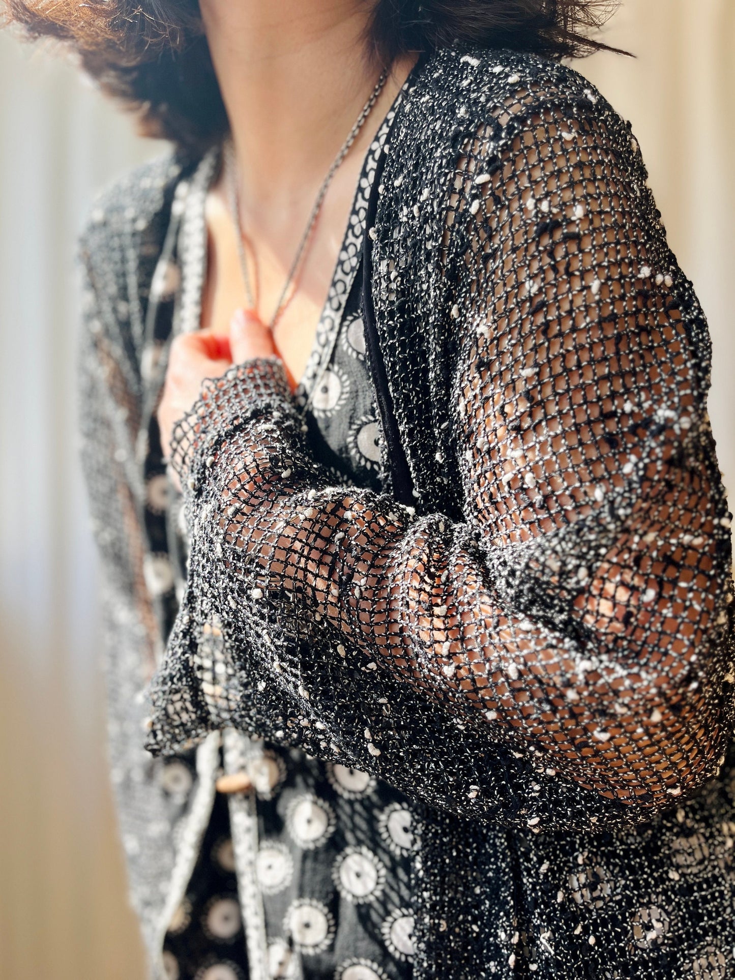 90s Crochet See Through Long Maxi Cardigan Angel Sleeves