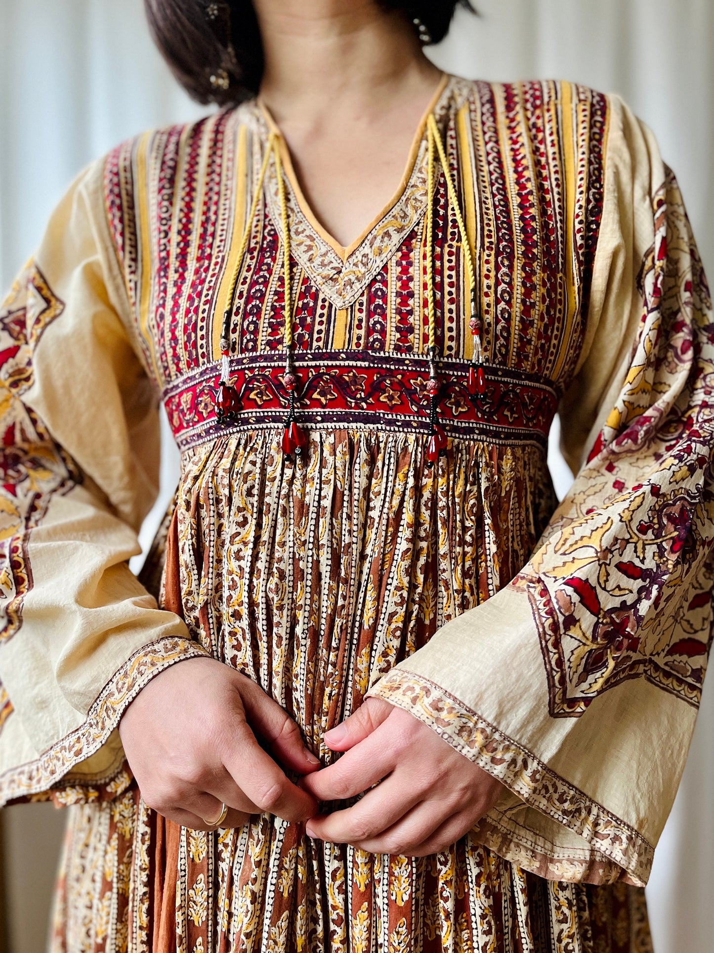 Stunning 1970s Anokhi Goddess Folklore Maxi Dress