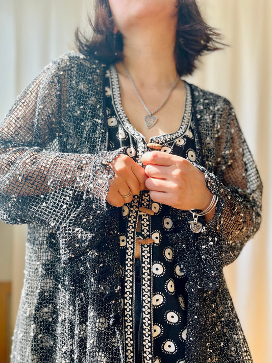 90s Crochet See Through Long Maxi Cardigan Angel Sleeves