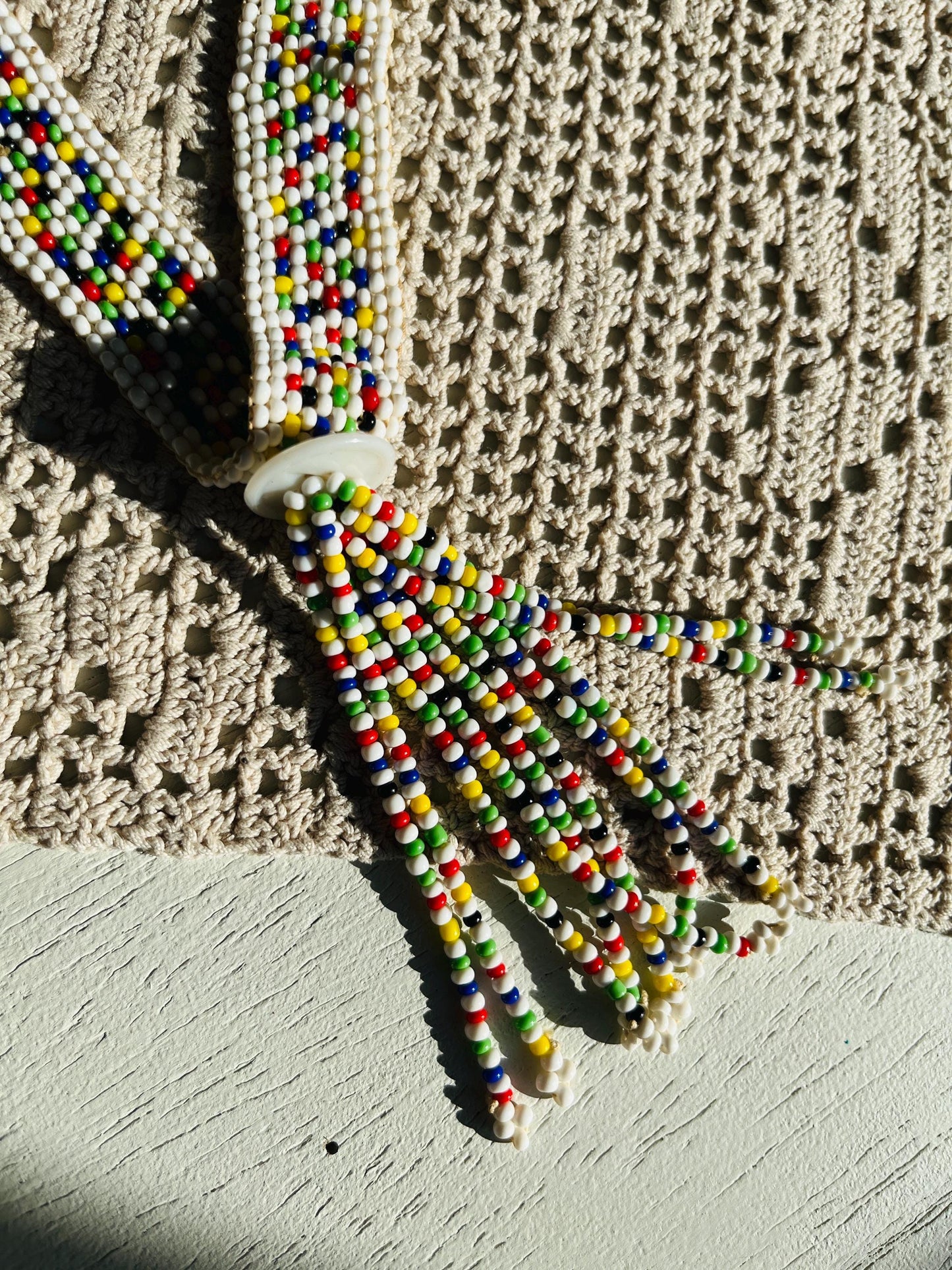 Handmade Vintage Ethnic bead art statement necklace with tassel