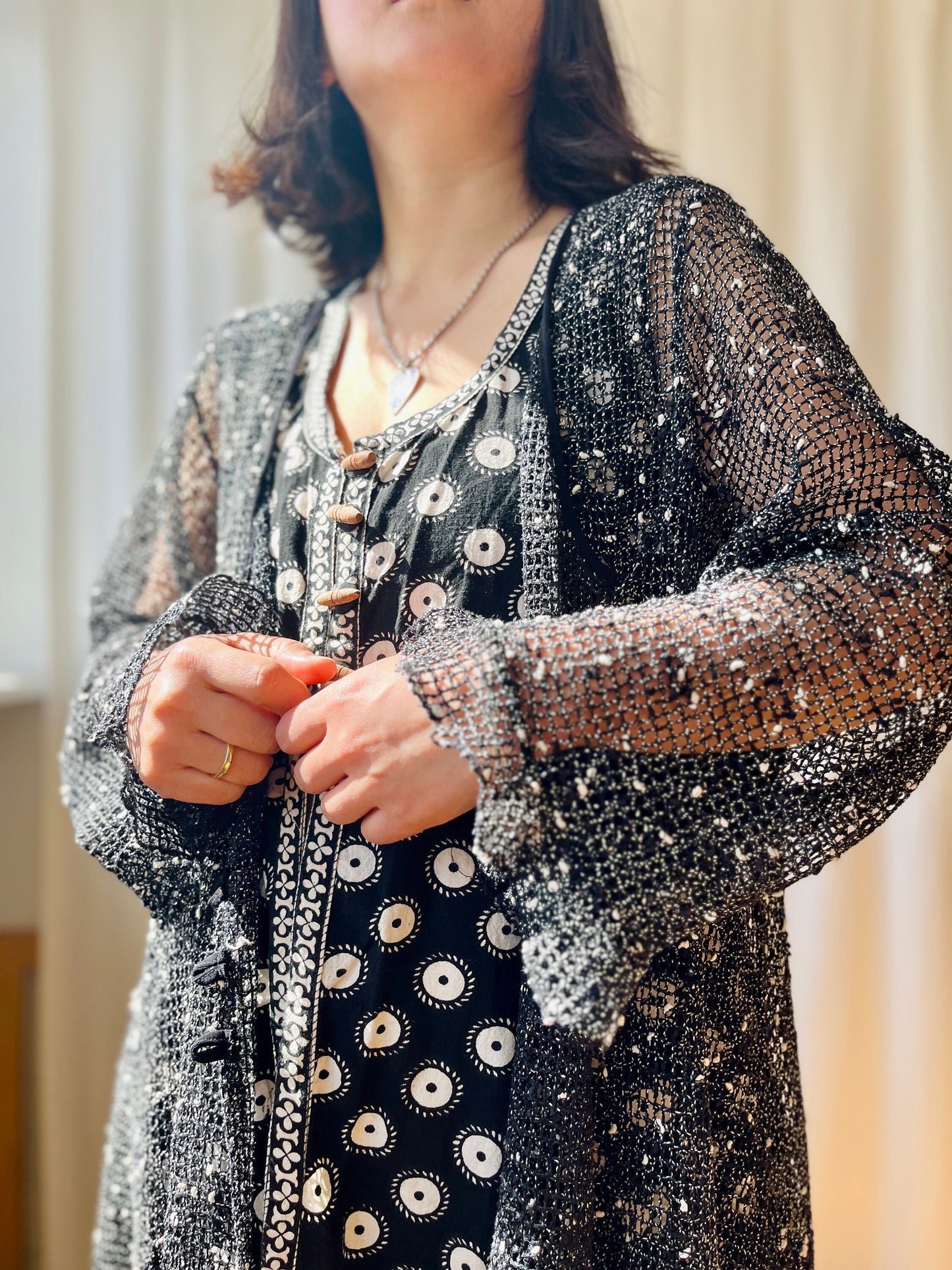 90s Crochet See Through Long Maxi Cardigan Angel Sleeves