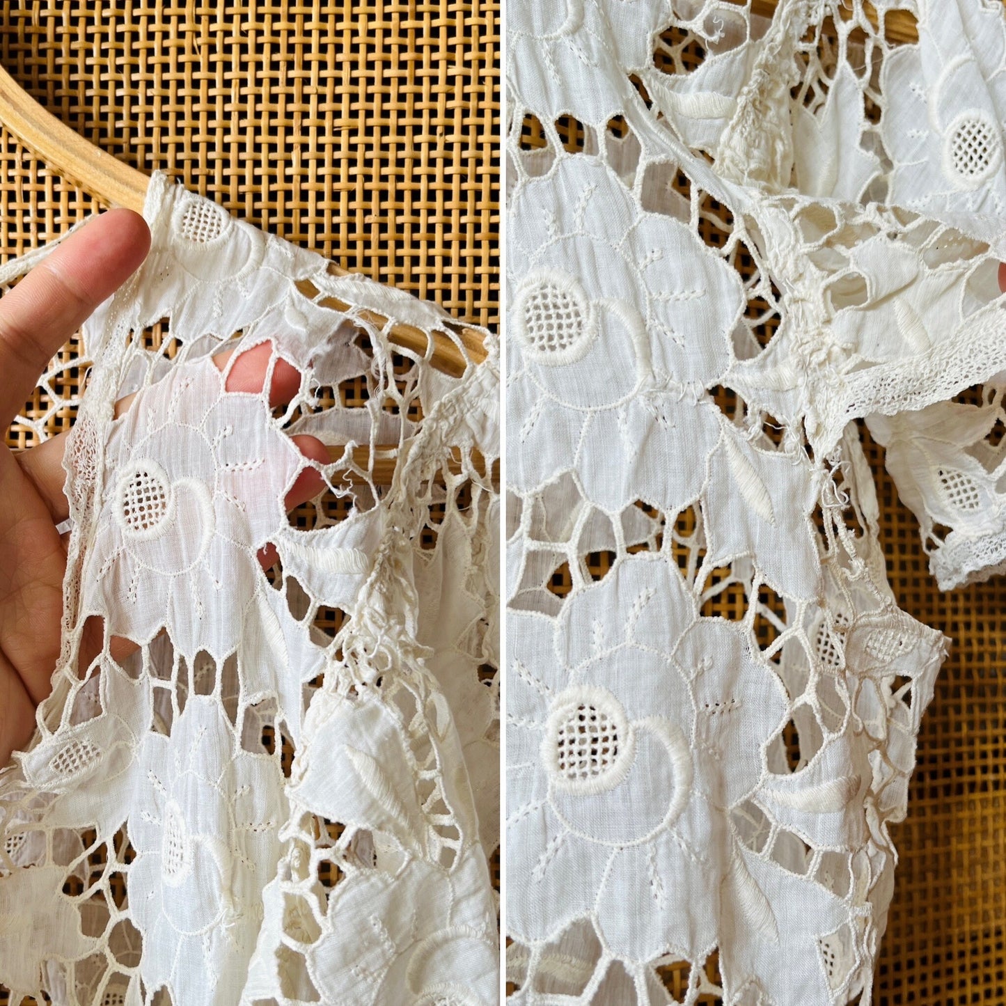 1940s Delicate Cotton Lace Edwardian Antique buttons blouse