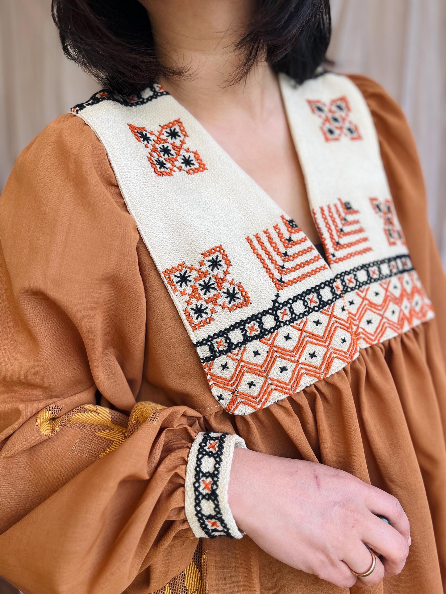 Ancient hand embroidered tablecloth Goddess Dress