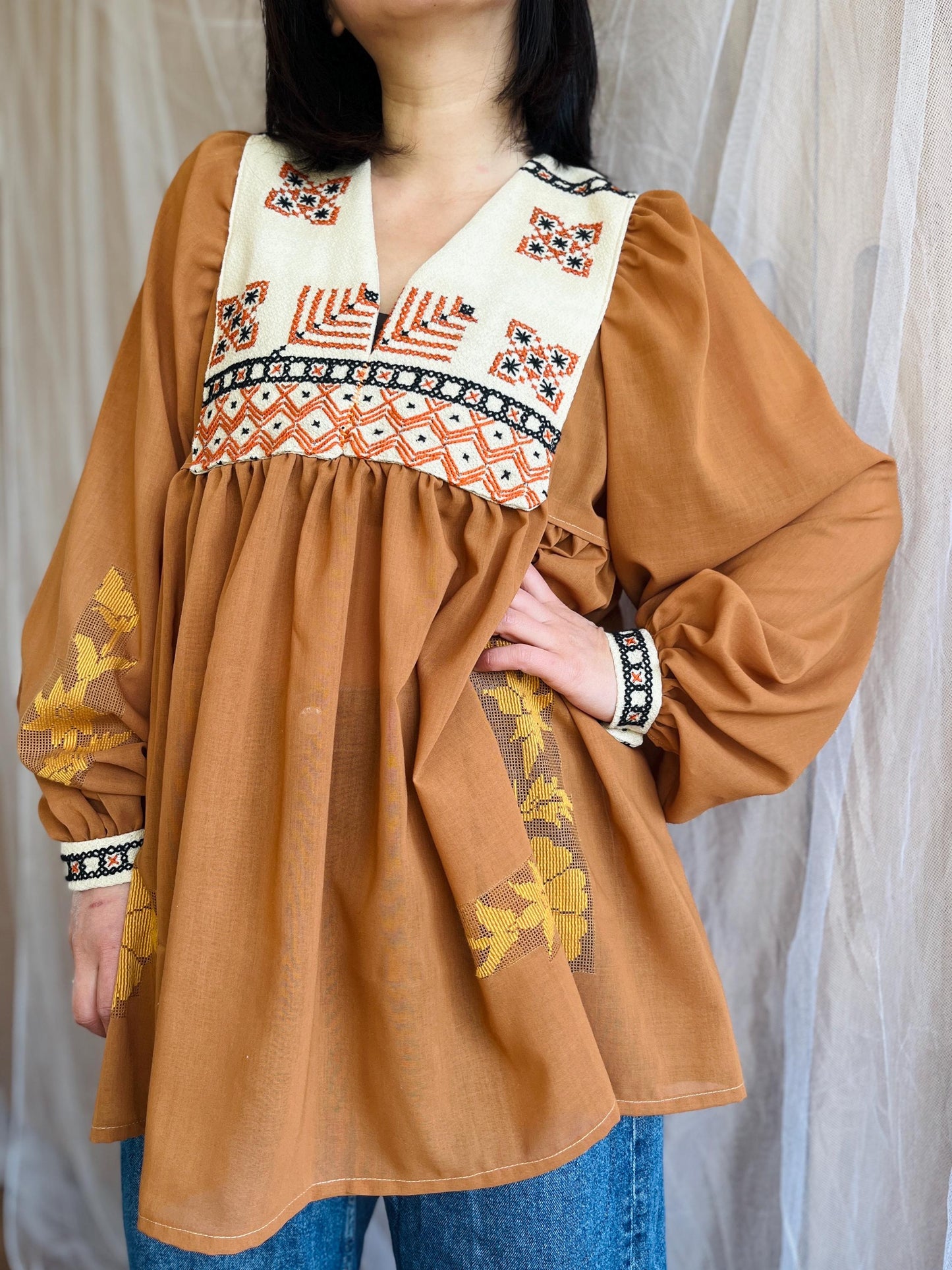 Ancient hand embroidered tablecloth Goddess Dress
