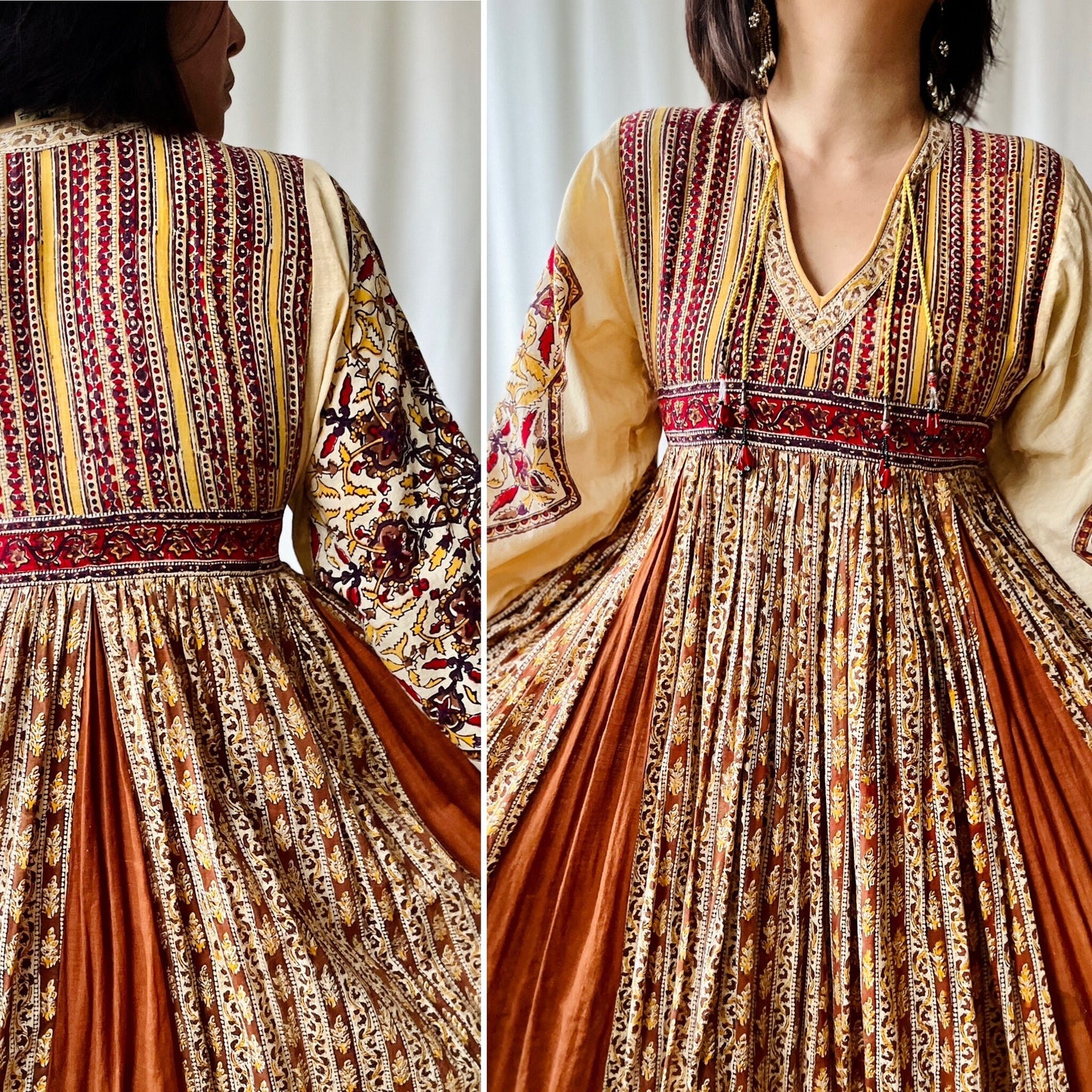 Stunning 1970s Anokhi Goddess Folklore Maxi Dress