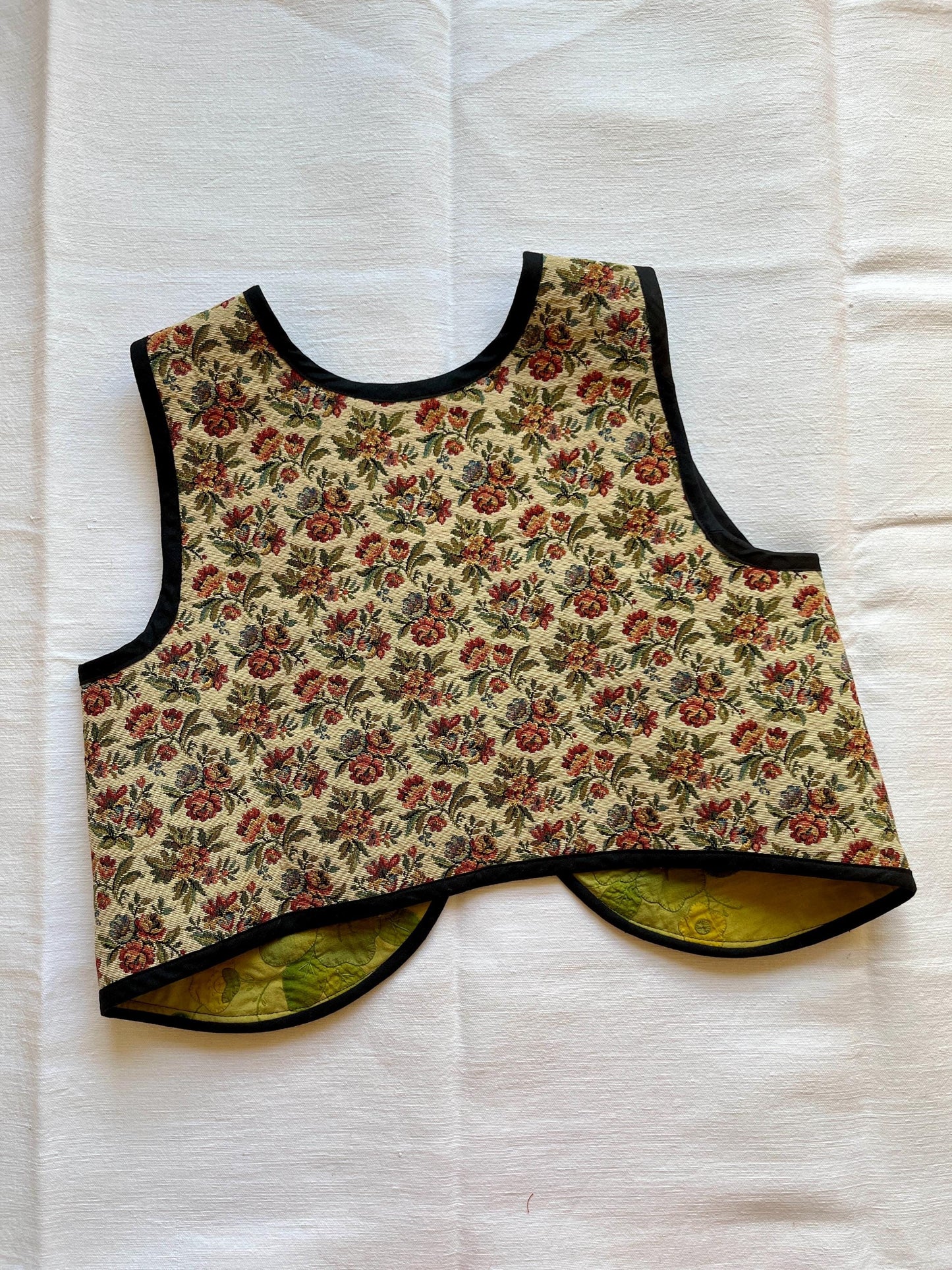 Double sided Sweater Gilet made from Vintage tapestry and Appliqué tablecloth