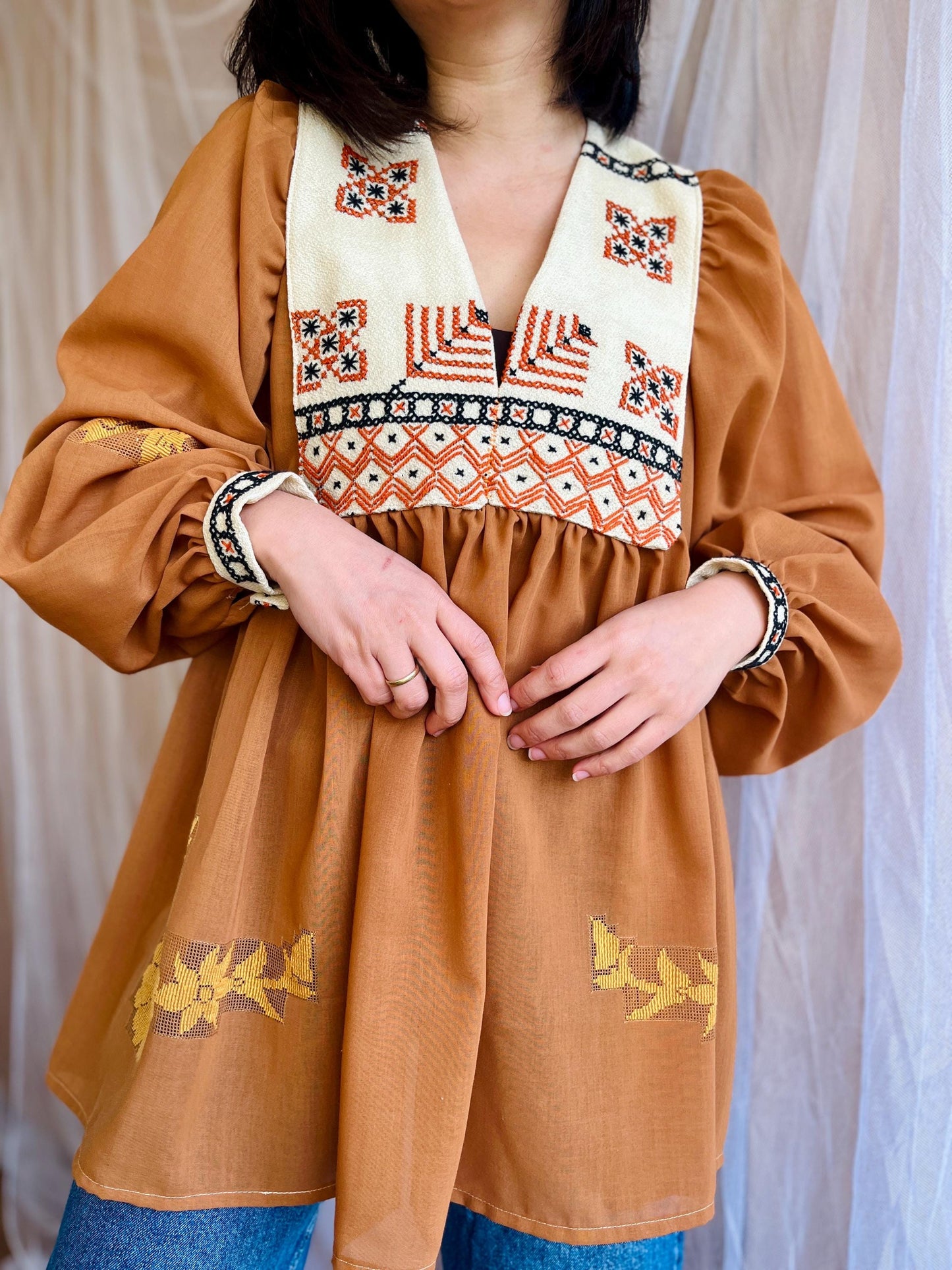 Ancient hand embroidered tablecloth Goddess Dress