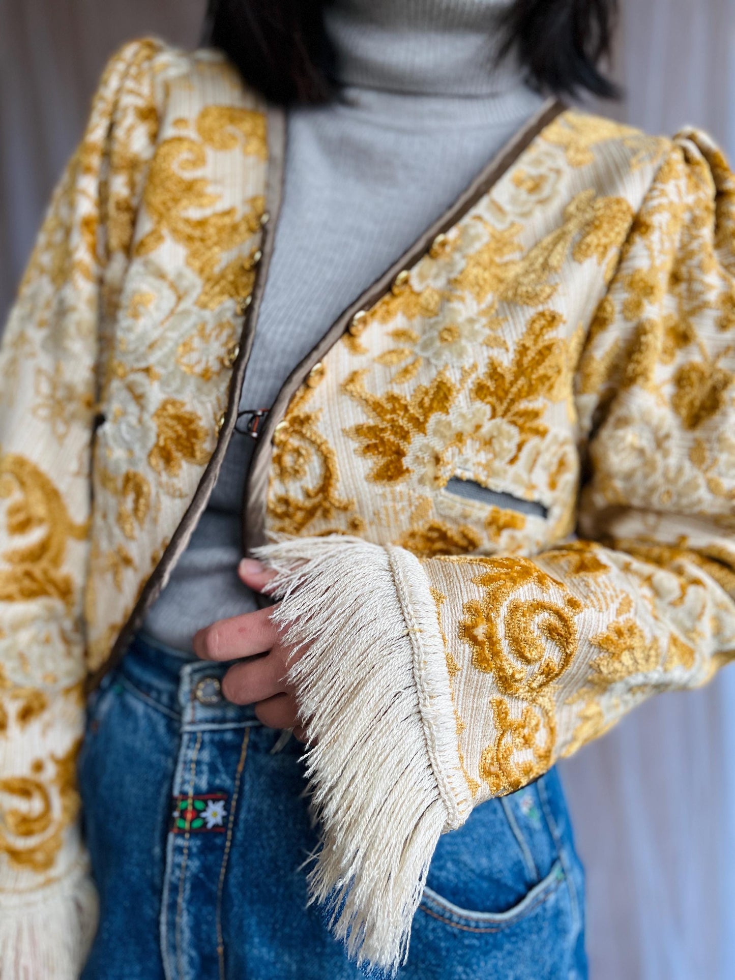 Vintage Turkish table carpet turns Goddess Short Jacket