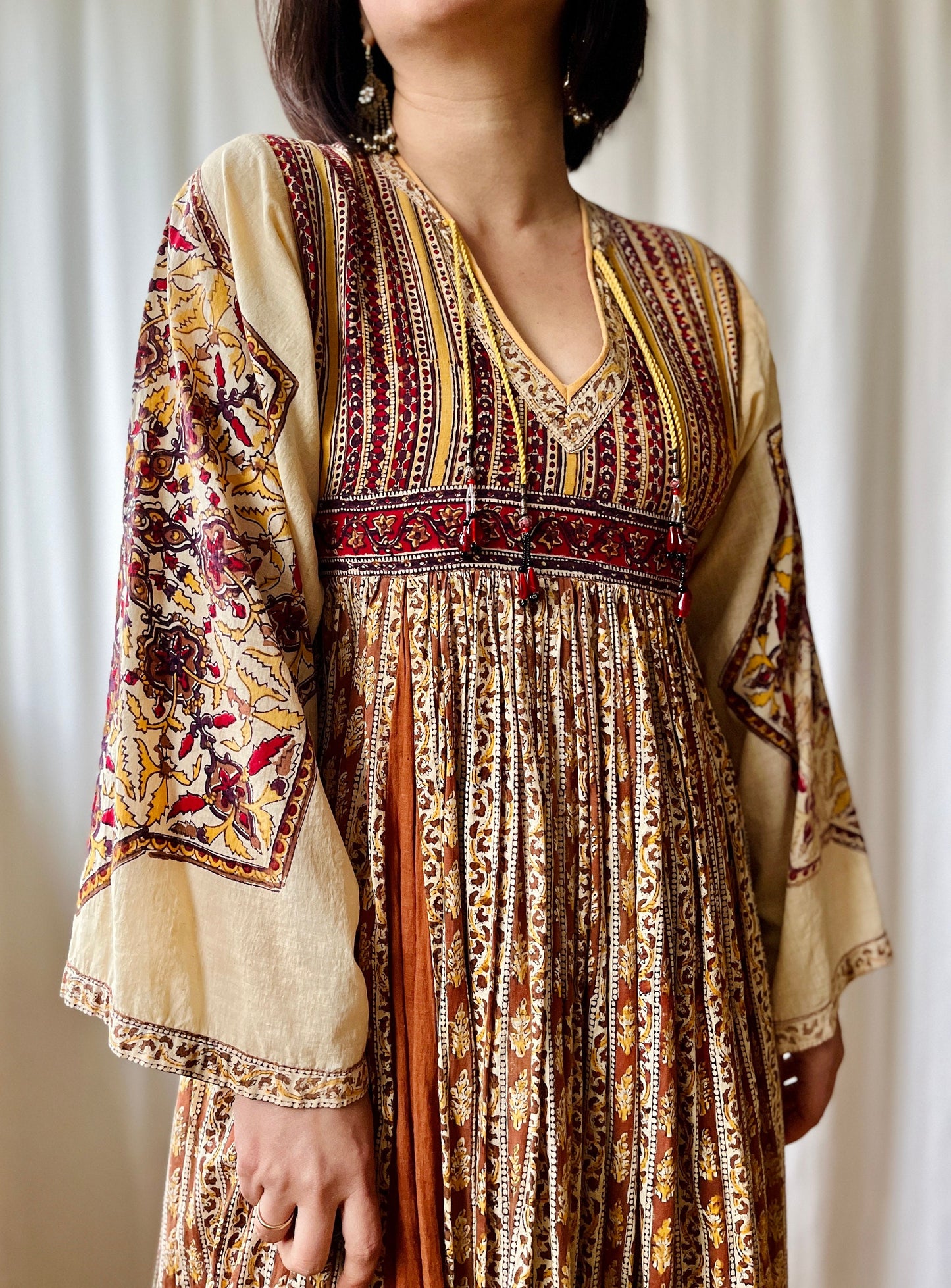 Stunning 1970s Anokhi Goddess Folklore Maxi Dress