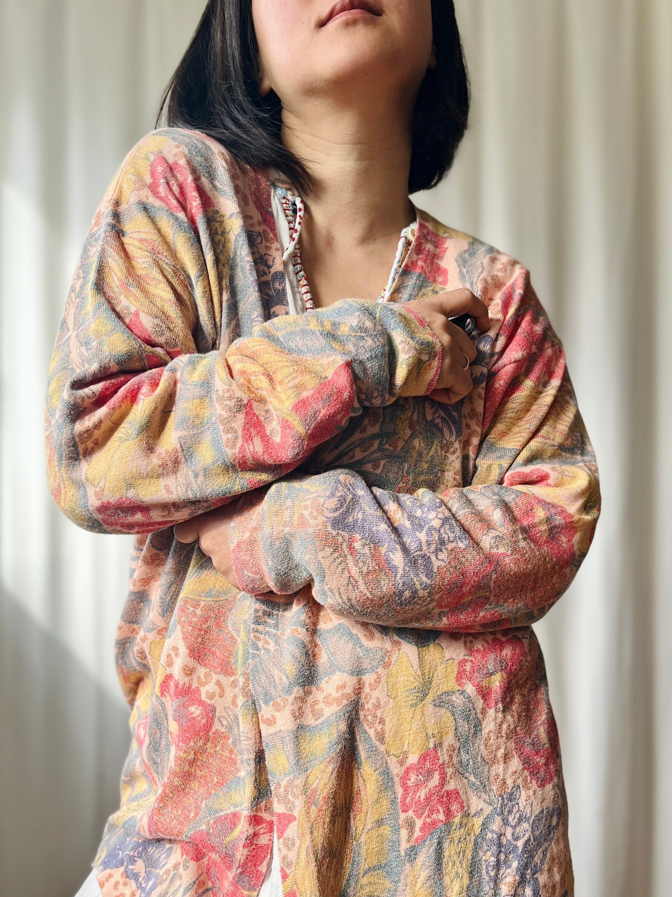 Vintage 80s Italian Cotton Cable Knit Fruity Cardigan – The