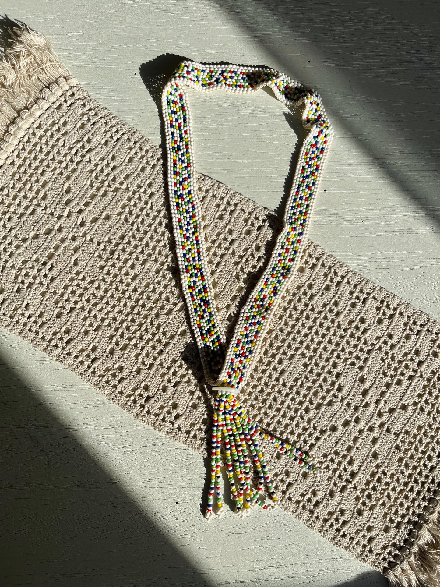 Handmade Vintage Ethnic bead art statement necklace with tassel