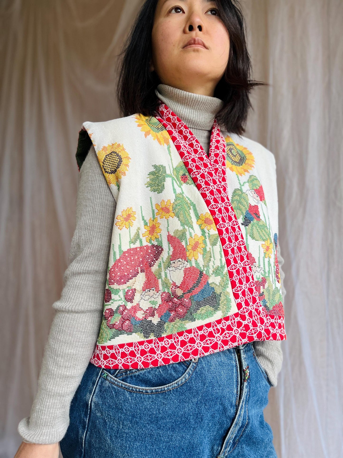 Jolly Gnomes needlework art turns Wrap Gilet