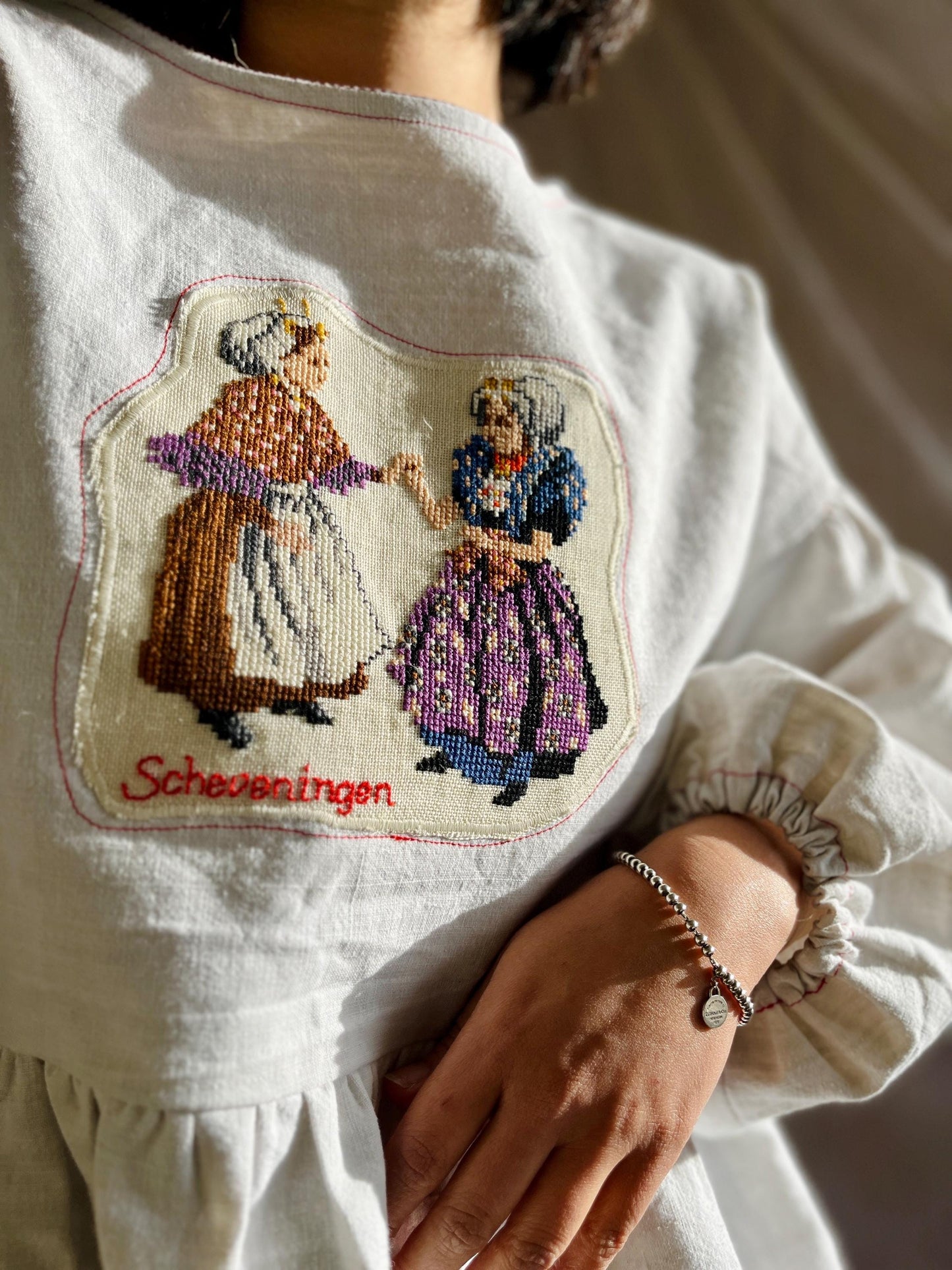 Antique hand embroidered Cross stitches art Scheveningen Dolly Blouse