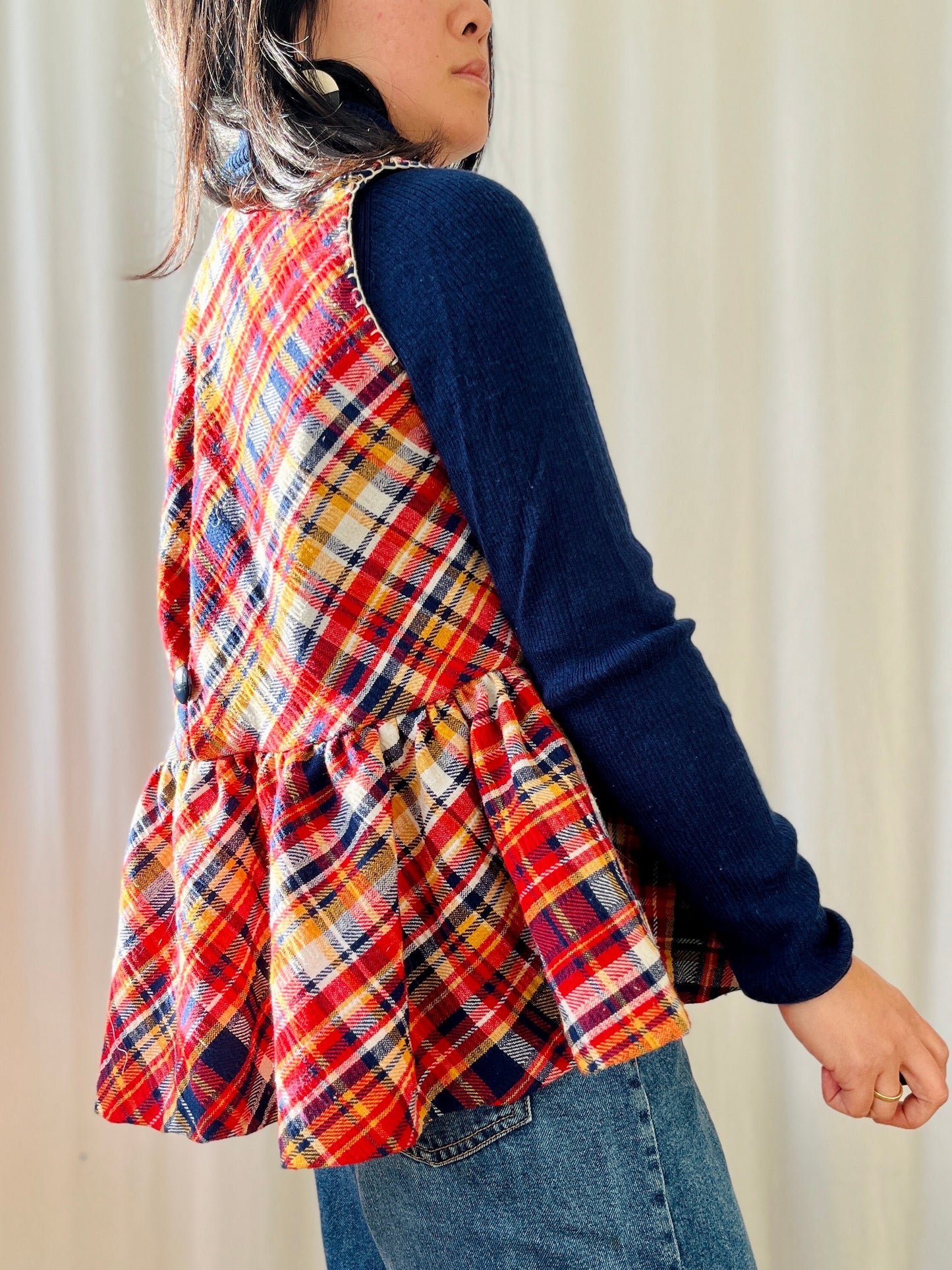 Repurposed Woven Skirt turns 60s pleated vest Waistcoat